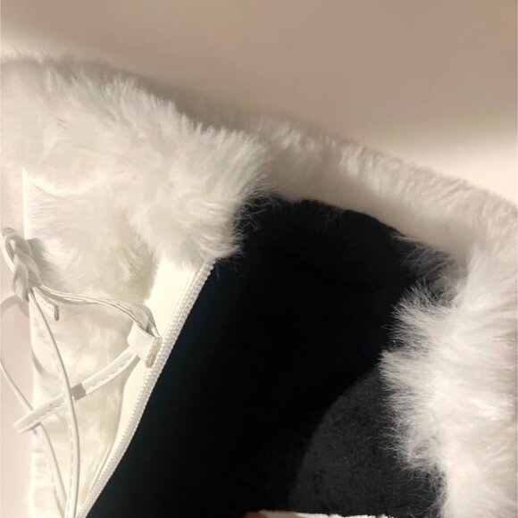 White Faux Fur Goth Platform Knee High Boots With Zippers Size 41 - Picture 12 of 16